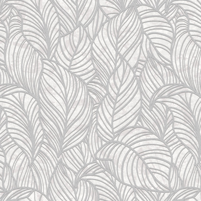 Обои серые листья на белом фоне Антураж винил Ricardo арт. 168542-22